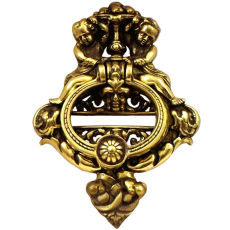 10 Inch Solid Brass Cherubs French Empire Door Knocker - Antique Brass Finish