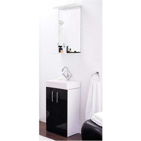 Nova 450 x 320mm High Gloss Black & White Basin Unit w/ Illuminated Mirror