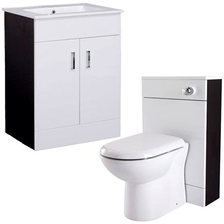 600mm Minimalist White & Ebony Brown Vanity Unit with Cistern Suite