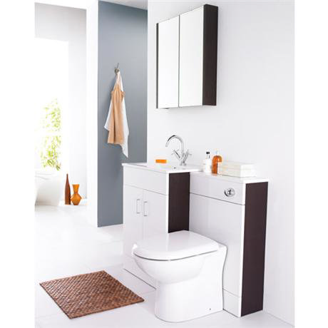 600mm White & Ebony Brown Vanity Unit with Cistern & Mirror Cabinet Suite