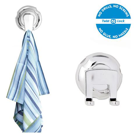 Croydex Twist 'N' Lock Hooks and Razor Holder Set - Chrome