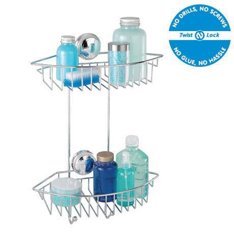  Croydex Twist 'N' Lock Large 2-Tier Basket - Chrome
