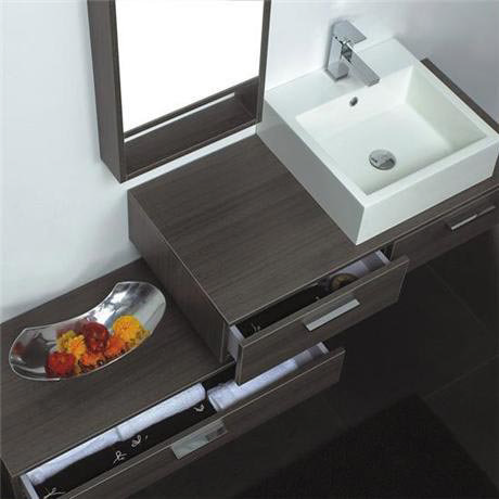 Durab Sofia Wall Mounted Vanity Unit with Basin, Side Cabinet & Mirror - Walnut