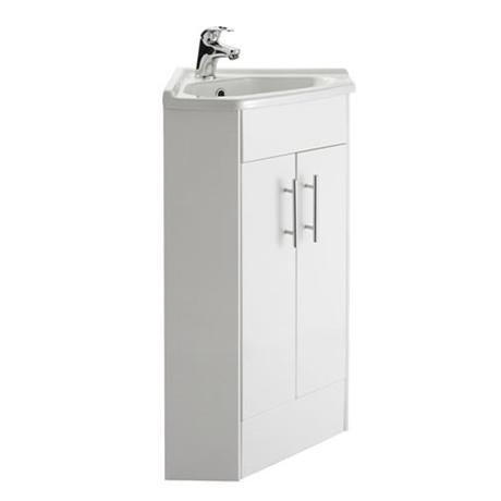 Alaska High Gloss White Corner Cabinet Vanity Unit w/ Ceramic Basin - VTCW001