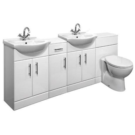 Alaska 1850 x 300mm Gloss White Double Basin Vanity Unit Suite