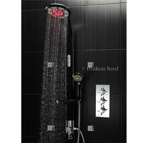 Hudson Reed Triple Concealed Valve with Soothe Black Shower Kit with Lights & Body Jets