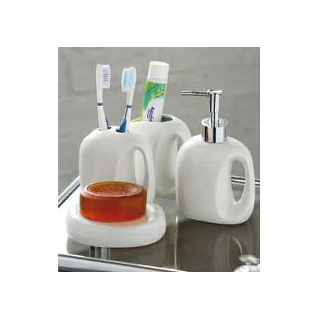 4pc Cream Ceramic Bathroom Set w/Oval Handle Style Hole