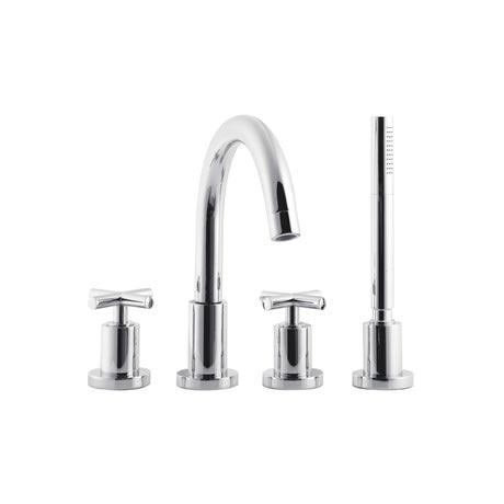 Minimalist Helix cross head 4 Tap Hole Deck Mounted Bath Shower Mixer