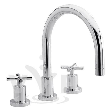 Minimalist Helix cross head 3 tap hole deck bath filler with swivel spout