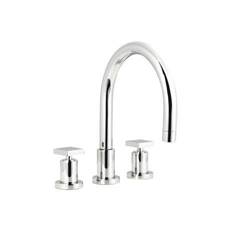 Minimalist Milo 3 tap hole deck bath filler with swivel spout