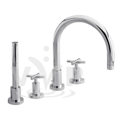Minimalist Helix cross head 4 tap hole deck mounted bath shower mixer