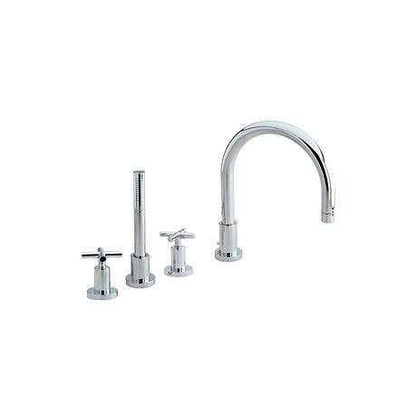 Minimalist Helix 4 Tap Hole Deck Mounted Bath Shower Mixer with Small Spout