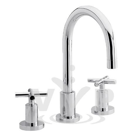Minimalist Helix cross head  3 tap hole deck mounted basin mixer