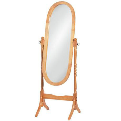 Natural Wooden Free Standing Full Length Cheval Mirror