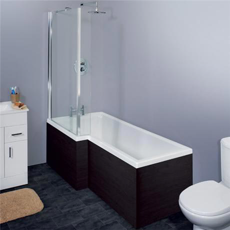 Nero 1700mm L Shape Square Shower Bath & Shaped Screen - Ebony (Left hand option)