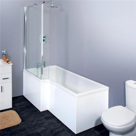 Nero 1700mm L Shape Square Shower Bath & Shaped Screen - White (Left hand option)