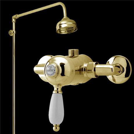 Nostalgic Manual Shower Valve with Rigid Riser - Antique Gold