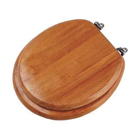Solid Wood Oak Toilet Seat with Chrome Effect Hinges - 1604015