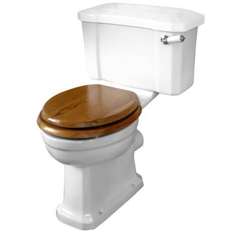 Paris Ceramic WC Pan & Cistern Set with Oak Toilet Seat