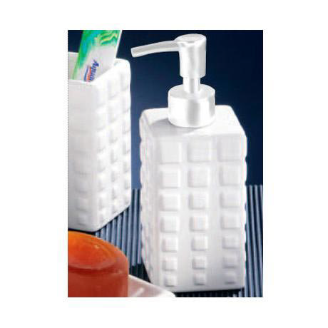Square White Ceramic Soap Dispenser w/Risen Square Design