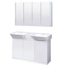 Ultra 1200 x 500mm Lux Floor Mounted Unit with Double Ceramic Basin and Mirror Cabinet - White