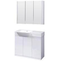 Ultra 900 x 500mm Lux Floor Mounted Unit with Ceramic Basin and Mirror Cabinet - White