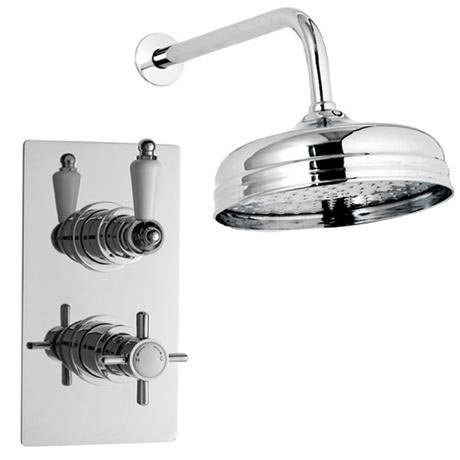 Ultra Beaumont Twin Concealed Thermostatic Valve with 8 inch Apron Fixed Shower Head - Chrome