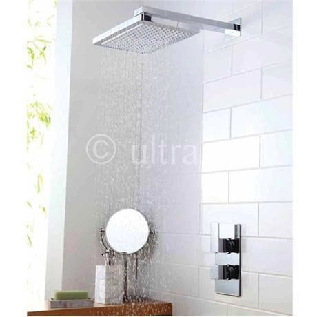 Ultra Prospa Concealed Thermostatic Twin Shower Valve with Rectangular Fixed Shower Head - Chrome