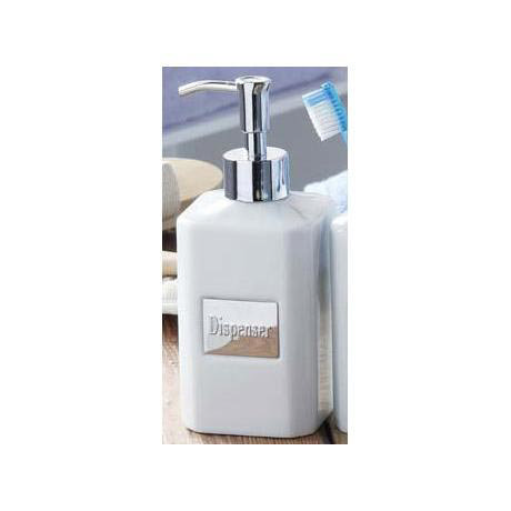 White Square Ceramic Lotion Dispenser with S/S Name Plate