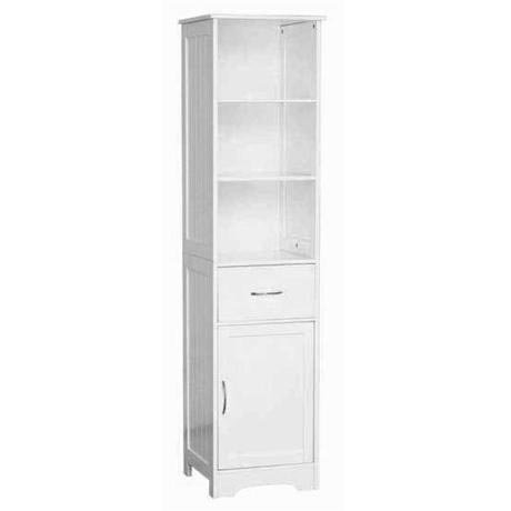 White Wood Tall Floorstanding Cabinet with Shelves