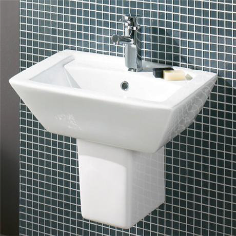 Zeto 1 Tap Hole Wall Hung Basin and Semi Pedestal Set
