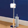 Natural Wood and Chrome Toilet Roll and Brush Holder