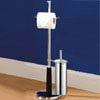 Dark Wood and Chrome Toilet Roll and Brush Holder