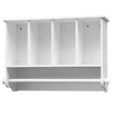 White Wood Bathroom Organiser w/ 4 Compartments & Towel Holder