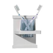White Wooden Tumbler Holder w/Plastic Tumbler