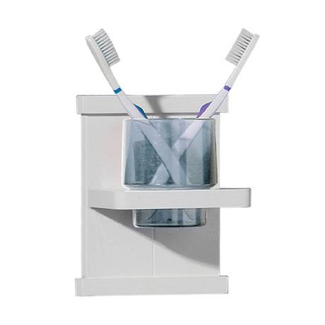 White Wooden Tumbler Holder w/Plastic Tumbler