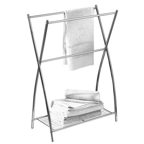 Chrome Floorstanding X-Shaped Towel Stand with Bottom Shelf