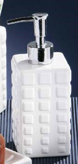 Square White Ceramic Soap Dispenser w/Risen Square Design