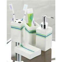 4 Piece Gloss White w/ Mosaic Trim Accessories Set - 1601059