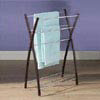 Dark Wood & Chrome Floorstanding X-Shaped 5 Rail Towel Stand with Shelf