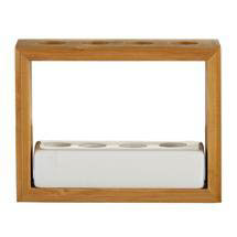 White Dolomite with Bamboo Stand Toothbrush Holder - 1601314