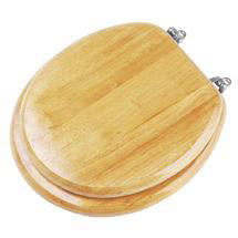 Solid Wood Pine Toilet Seat with Chrome Effect Hinges - 1604016