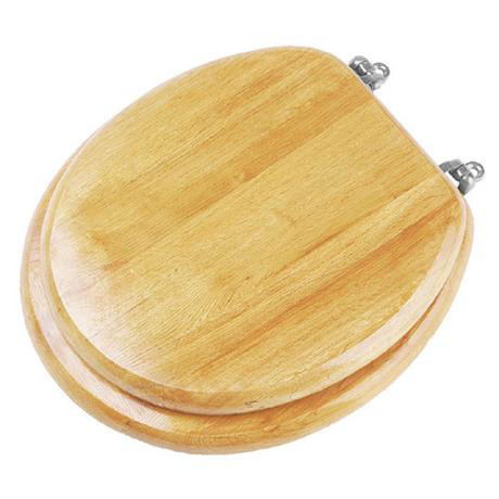 Solid Wood Pine Toilet Seat with Chrome Effect Hinges - 1604016
