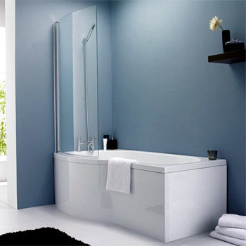1700mm B-Shaped Shower Bath & Curved Screen - White
