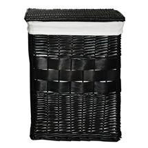Black Rectangular Wicker Laundry Basket with Cotten Liner - 1900959