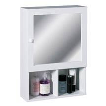 White Wood Wall Cabinet with 2 Compartments and Mirrored Door - 2401408