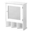 White Wood Wall Cabinet with 3 Compartments and Mirrored Door