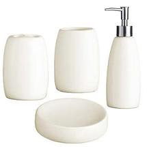 4 Piece Natural Stoneware Bathroom Accessories Set