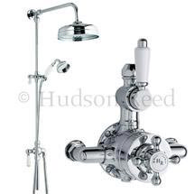 Hudson Reed Twin Shower Valve with Victorian Grand Rigid Riser Kit - Chrome