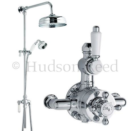 Hudson Reed Twin Shower Valve with Victorian Grand Rigid Riser Kit - Chrome
